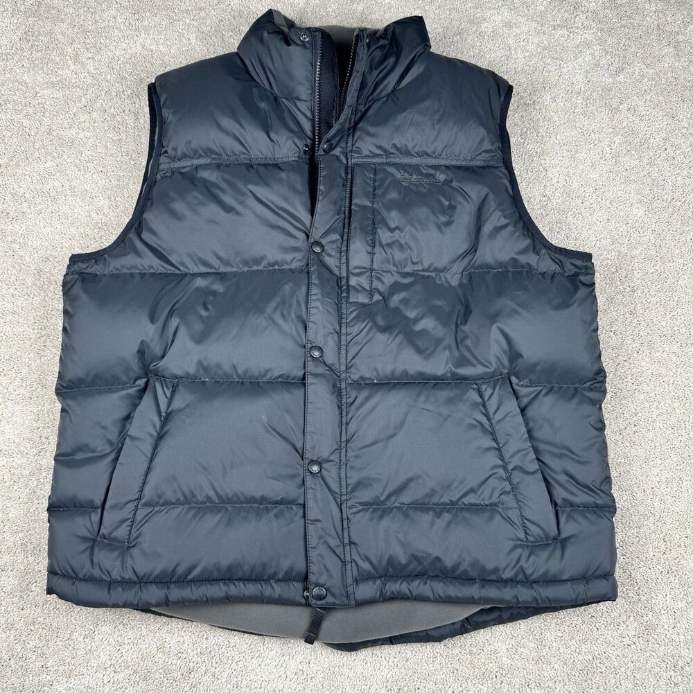 LL Bean Goose Down Puffer Vest Black Quilted 276570 Full Zip Snap Men's XL